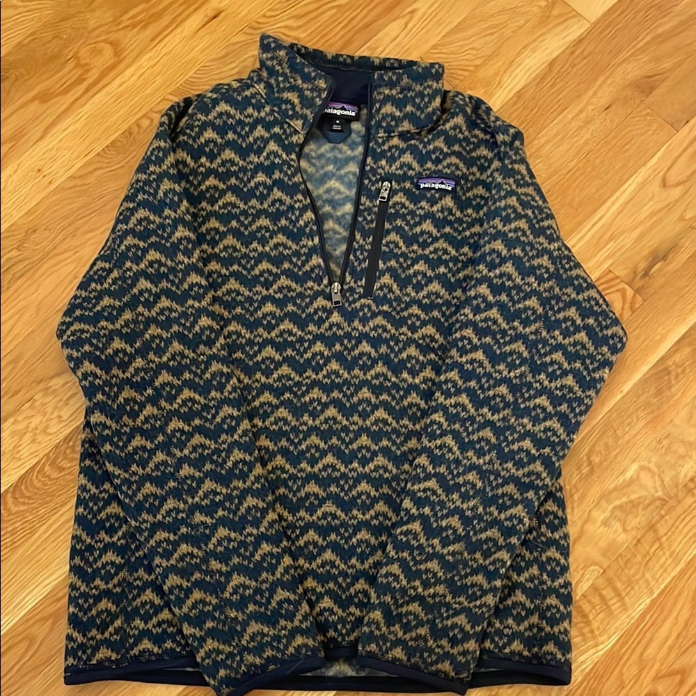 Men’s Patagonia Blue and Tan Quarter Zip Up Sweater